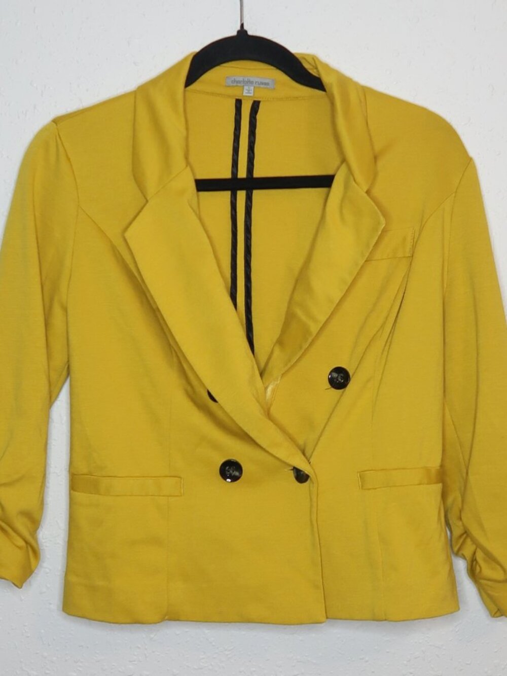 Charlotte Russe Yellow Mustard Scrunch Sleeve Blazer